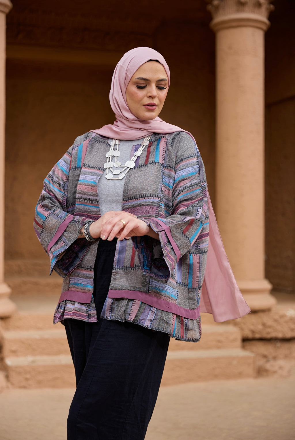 The Geometric Kimono-Grey Blue Mosaic