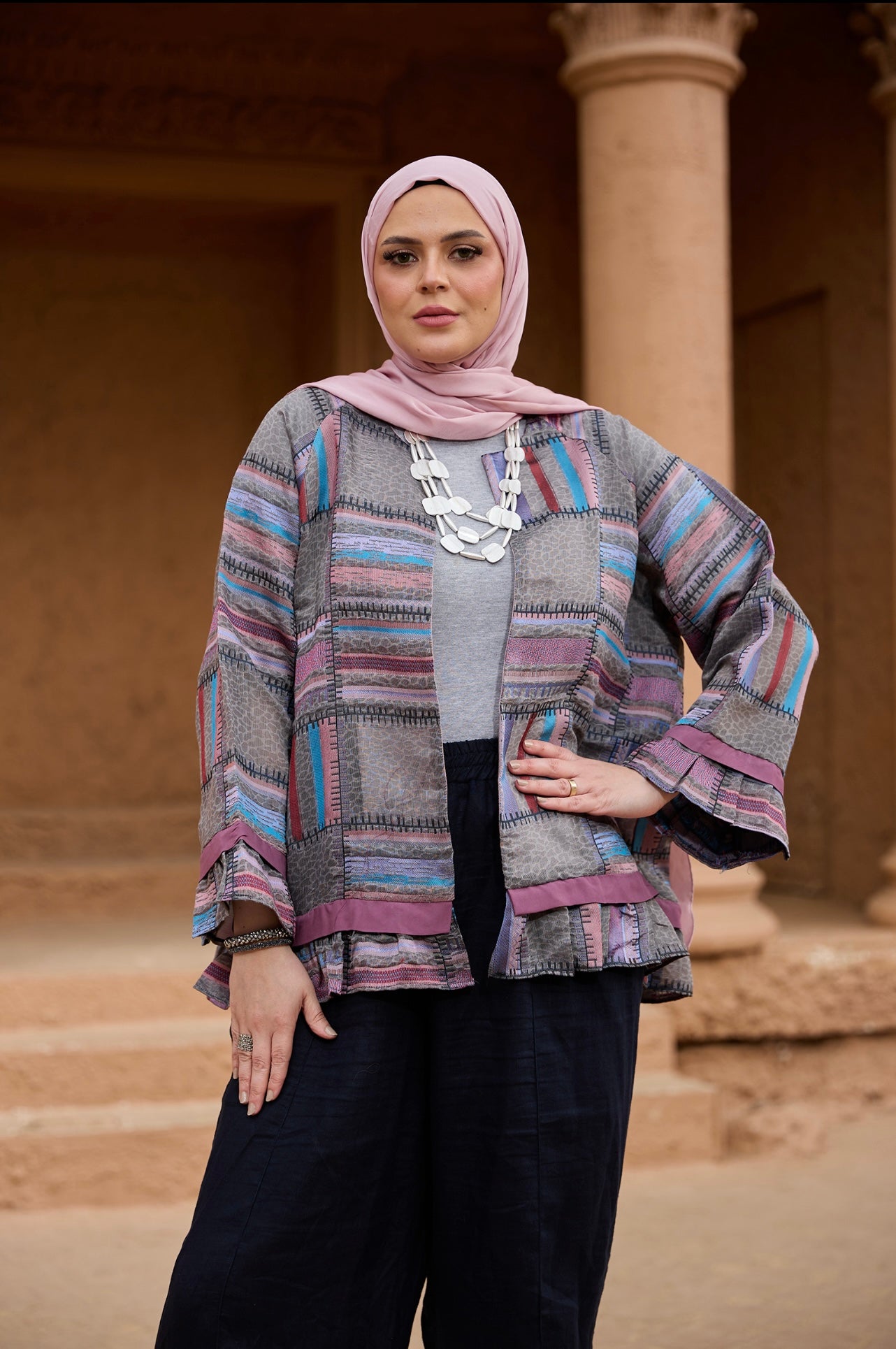 The Geometric Kimono-Grey Blue Mosaic