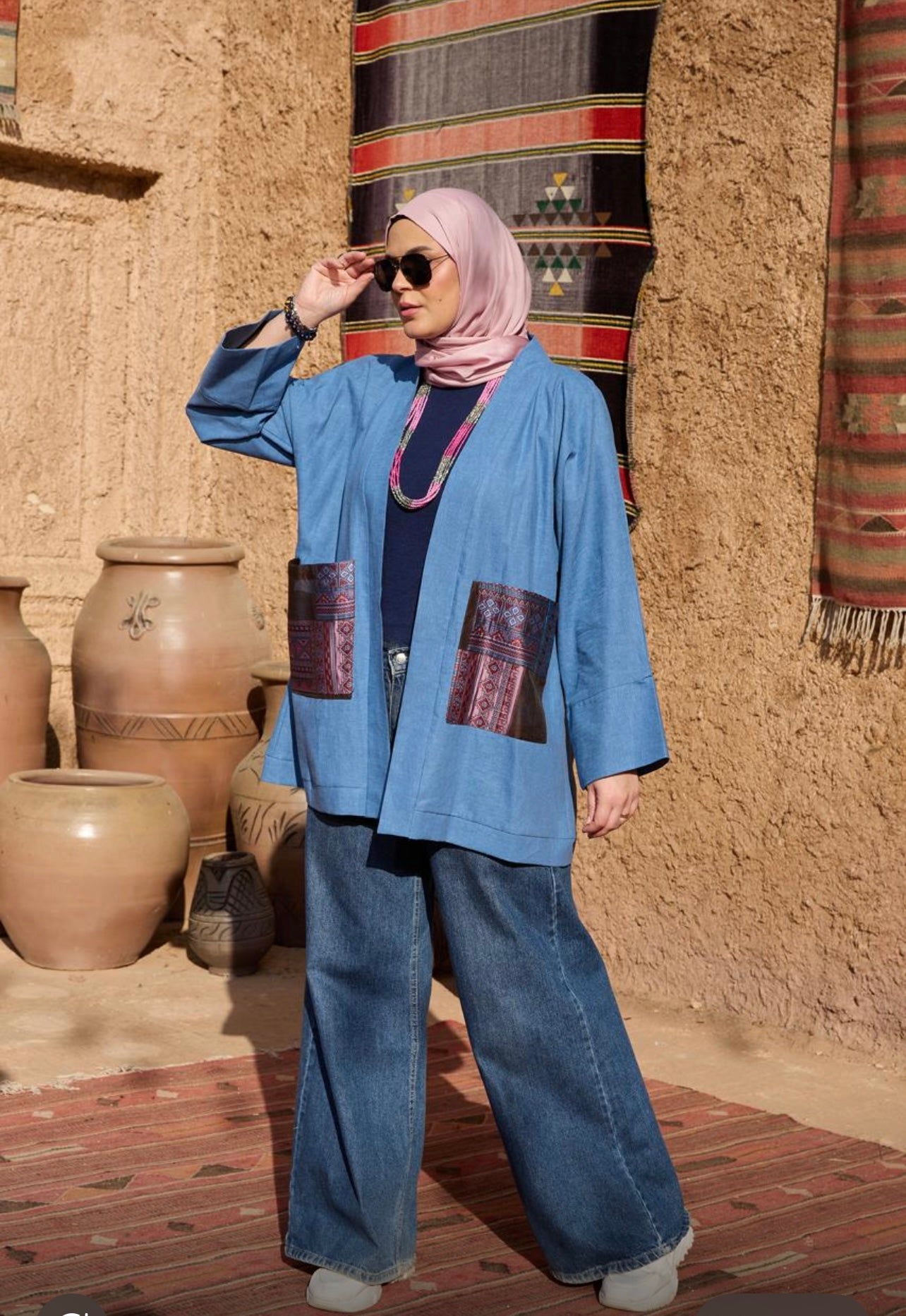 The Geometric Kimono- Denim Blue