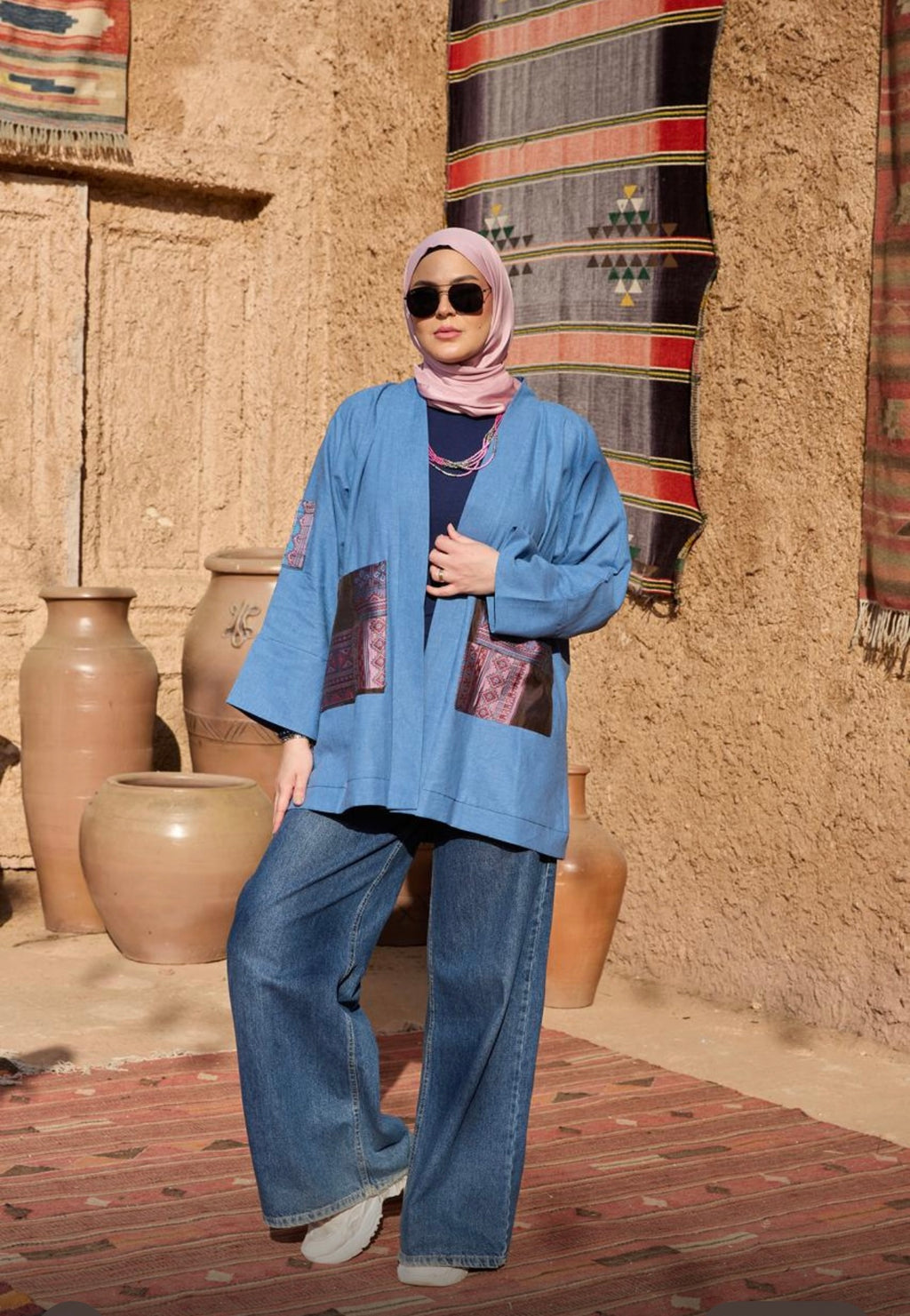 The Geometric Kimono- Denim Blue