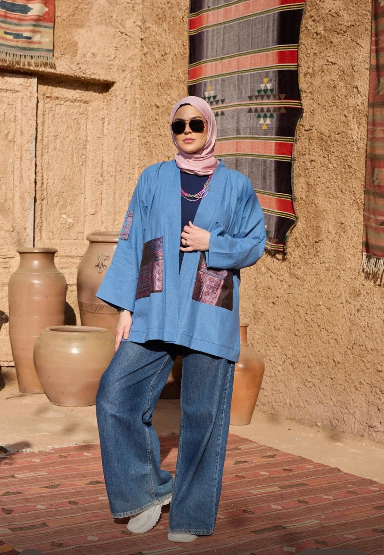 The Geometric Kimono- Denim Blue