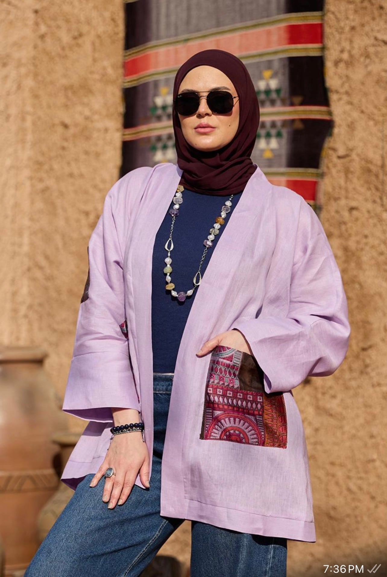 Geometric Kimono- Soft Lilac